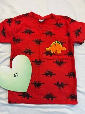Red Dinosaur Print Kids T-Shirt